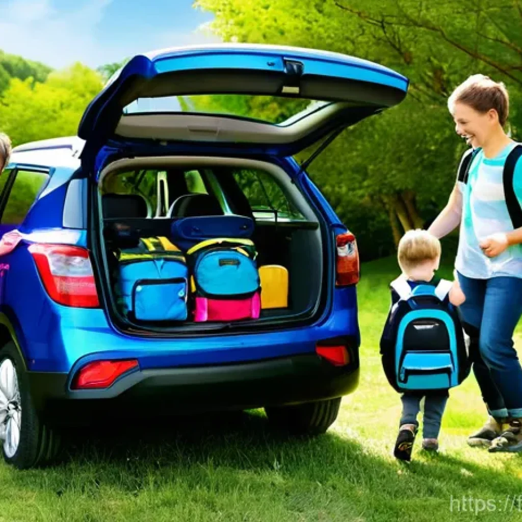 쌍용 티볼리와 쉐보레 트레일블레이저 비교 - **Prompt:** A wholesome family (two adults and two children, aged around 8-12, all dressed in comfor...