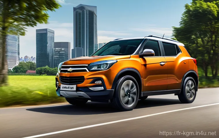 쌍용 티볼리와 쉐보레 트레일블레이저 비교 - **Prompt:** Inside the modern, tastefully designed cockpit of a Chevrolet Trailblazer, a stylish you...