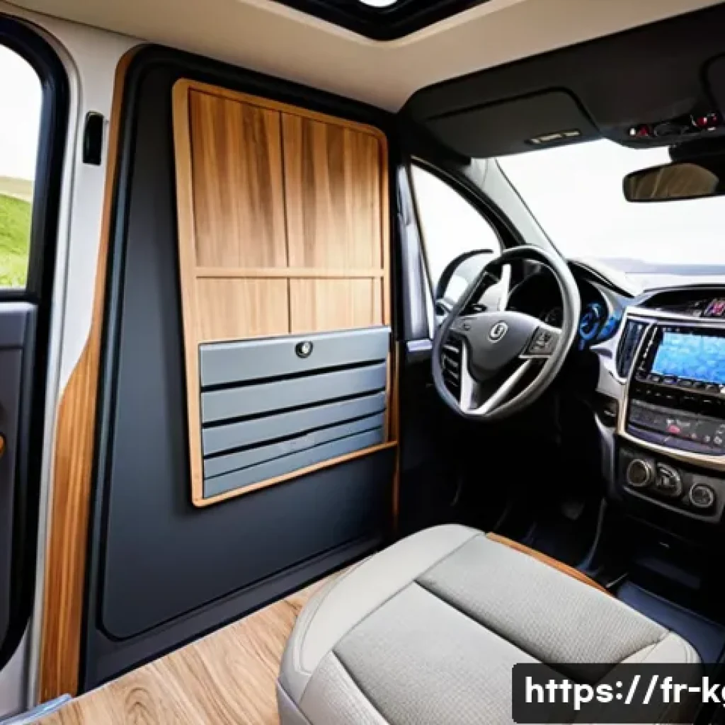 쌍용 렉스턴 스포츠의 캠핑카 개조 - A compact camper interior inside a SsangYong Rexton Sports, showcasing modular foldable furniture in...