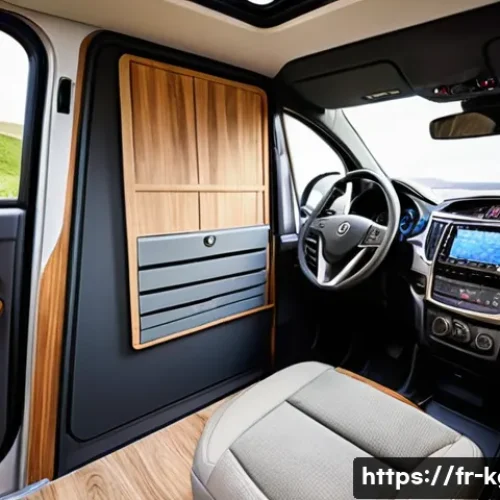 쌍용 렉스턴 스포츠의 캠핑카 개조 - A compact camper interior inside a SsangYong Rexton Sports, showcasing modular foldable furniture in...